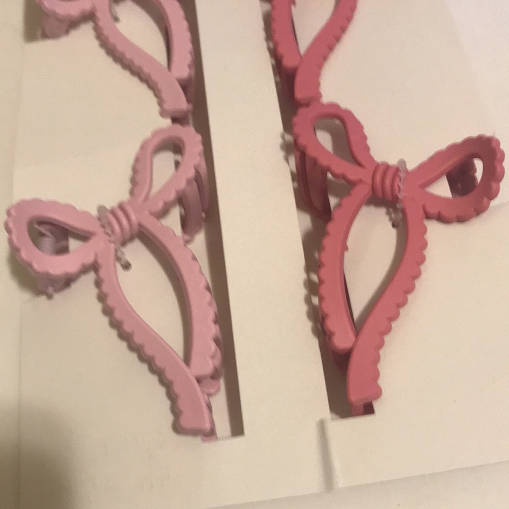 4 Pink Bow Hair Clips Set - Picture 2 of 2